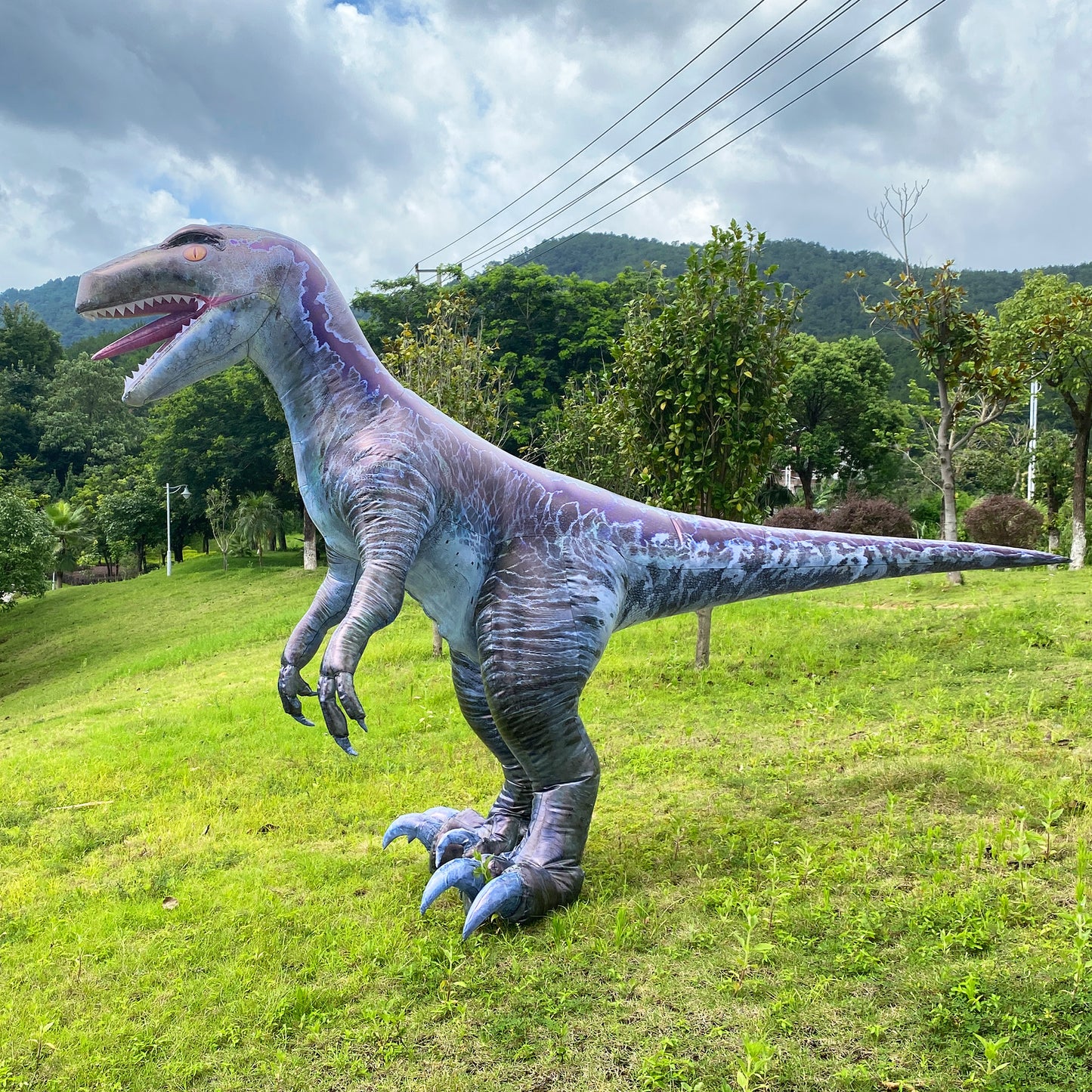 Raptor blue inflatable costume, the coolest dinosaur costume