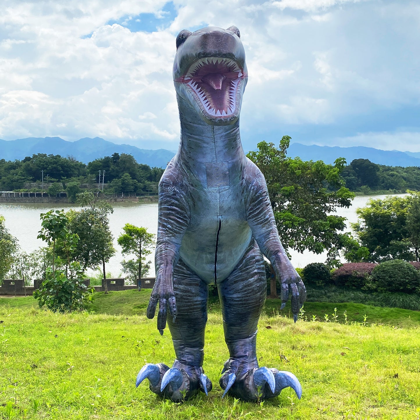 Raptor blue inflatable costume, the coolest dinosaur costume