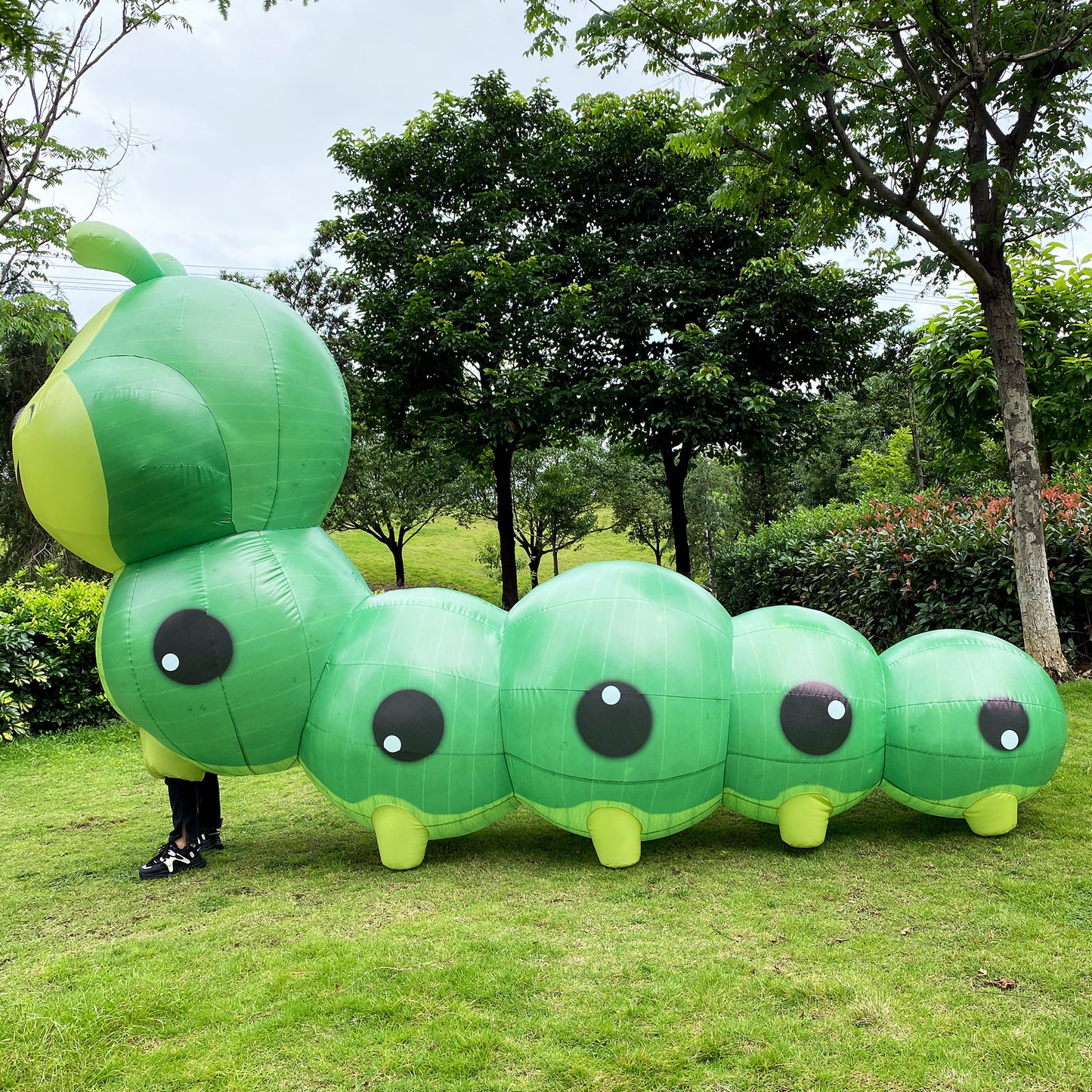 Inflatable caterpillar costume. Bug walking large mascot