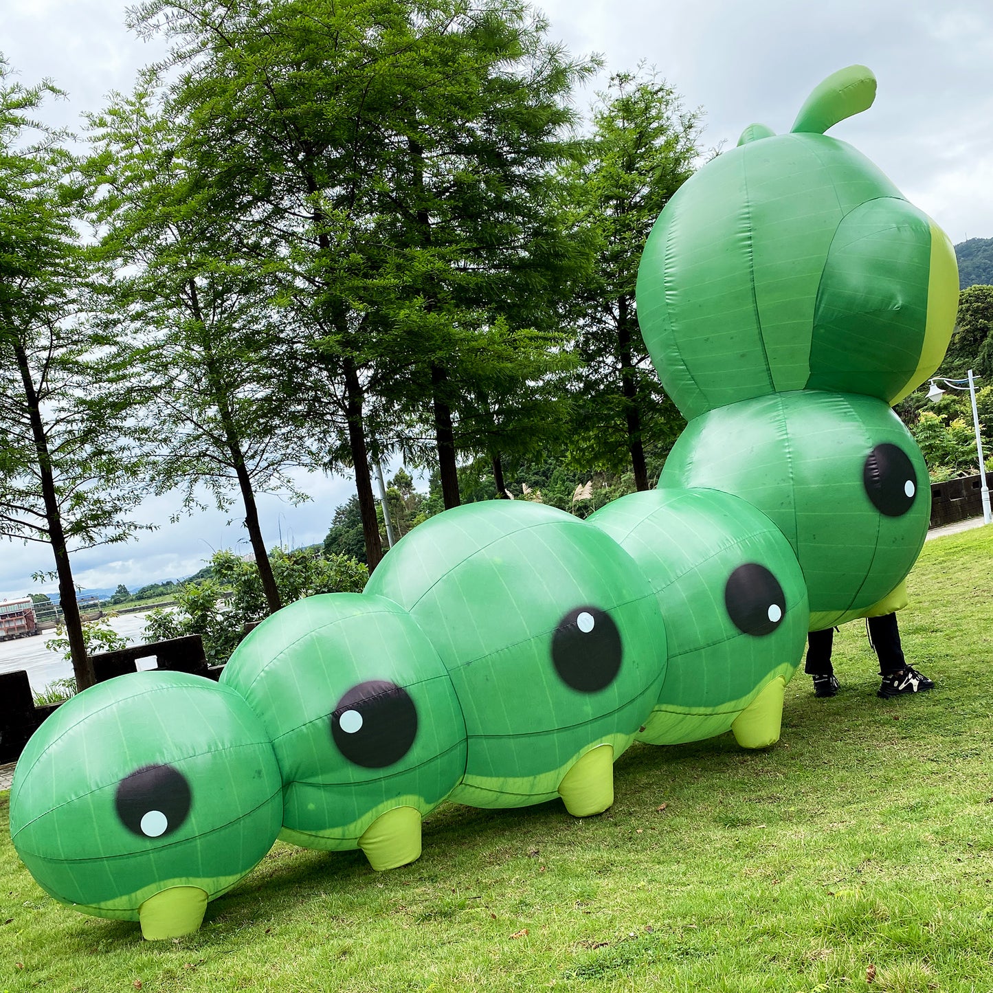 Inflatable caterpillar costume. Bug walking large mascot