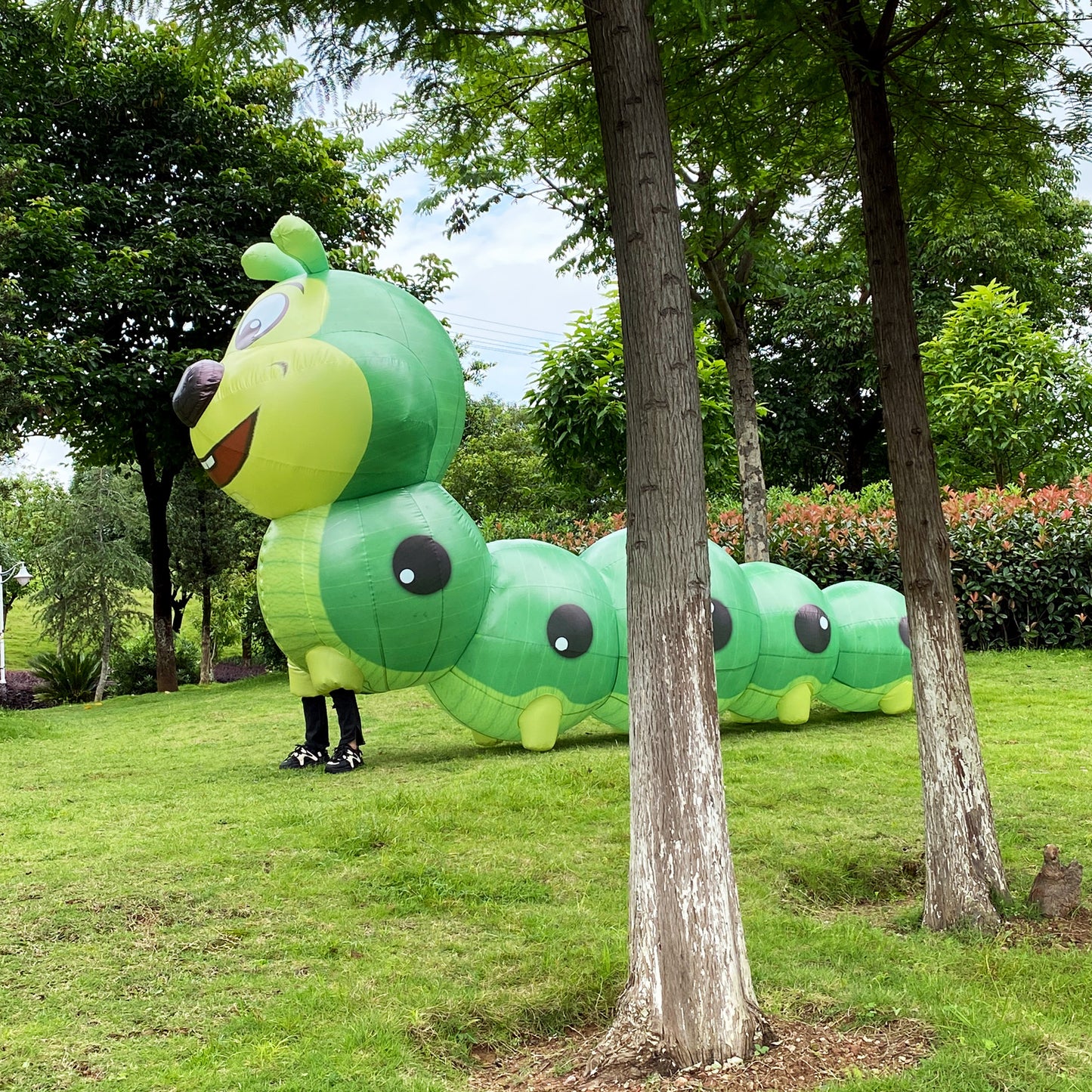 Inflatable caterpillar costume. Bug walking large mascot