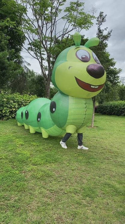 Inflatable caterpillar costume. Bug walking large mascot